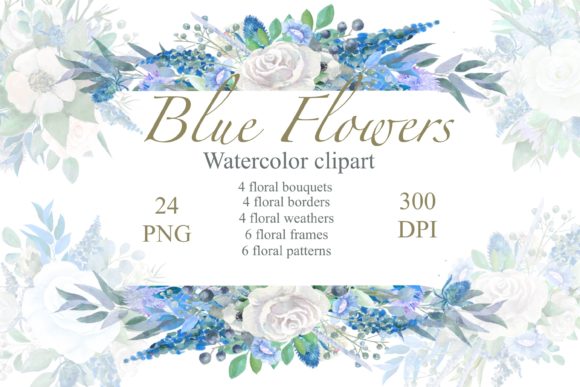 Blue Floral Watercolor Clipart for Your Special Wedding Day