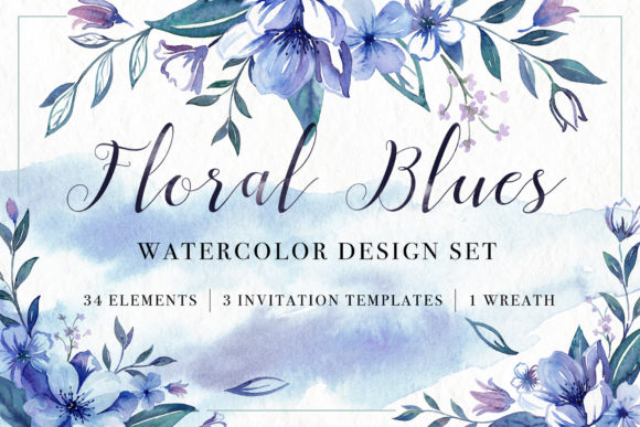 Discover the Versatility of Floral Blues Watercolor Design Set