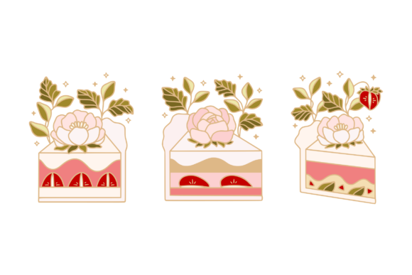 Enhance Your Creative Projects with the Strawberry, Floral Cake Clip Art Set